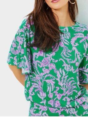 Lilly Pulitzer Green Top with Lavender Floral Print